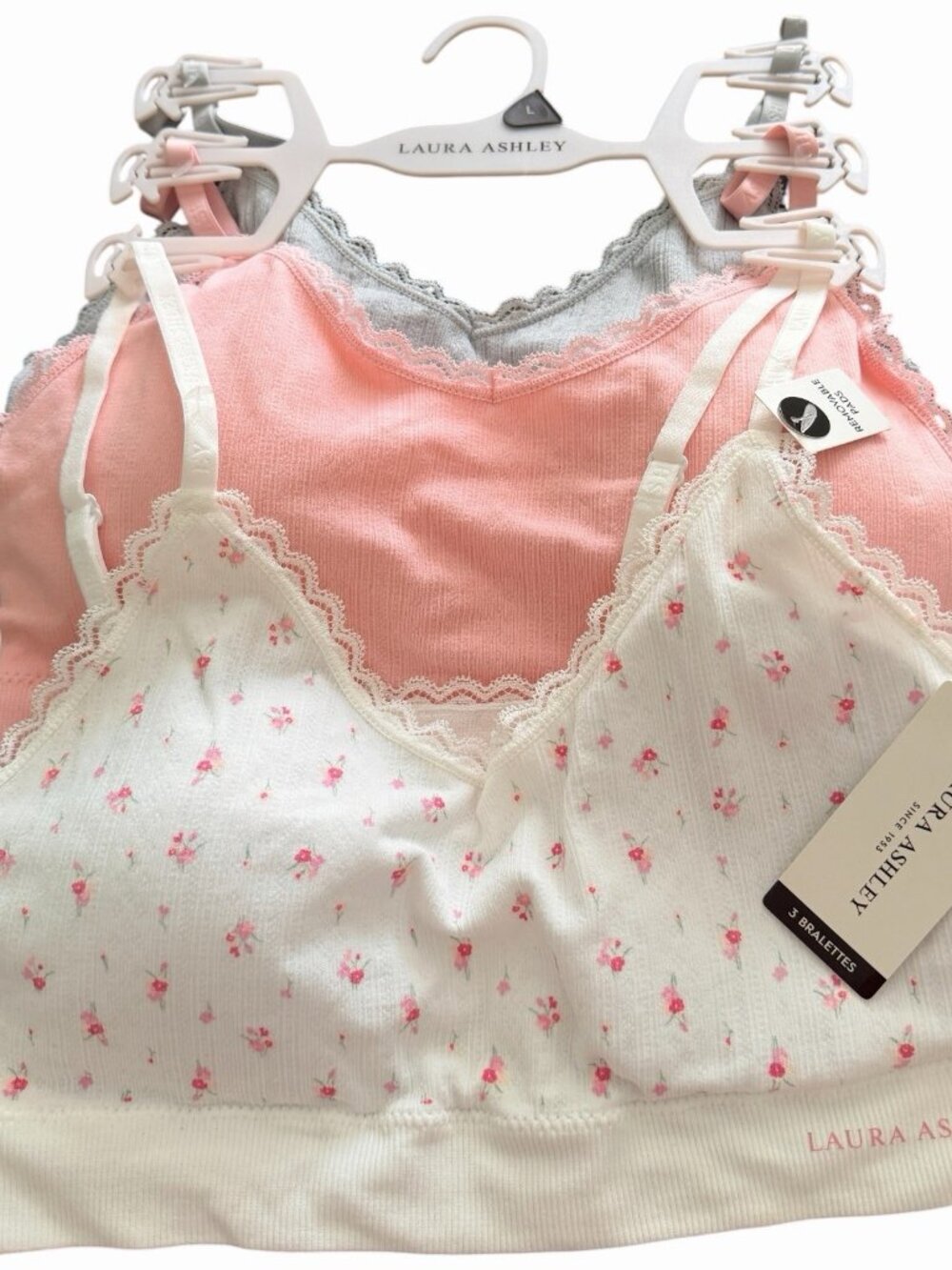 Laura Ashley Lace Bralette Set, Seamless Wirefree Padded Bras Set Of 3. Large